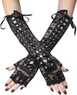 Dailygoody - Kanten handschoenen - Punkhandschoenen - Sexy accessoires - Zwart - Flirtende handschoenen - Perfect voor Halloween en feestjes - Elleboo... — thumbnail 5