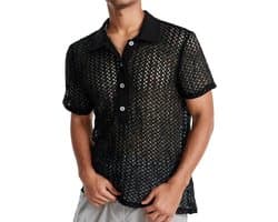 Transparante Mannelijke Mesh T-shirt voor Disco en Zomer met Zakjes en Lingerie Stijl
