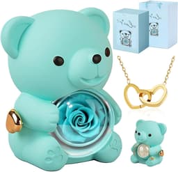 Rozenbeer Cadeauset - Eeuwige Roos Beer - Liefde Tonen - Draaibare Hartjesdoos - 400 Gram - Blauw — thumbnail 1