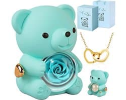 Rozenbeer Cadeauset - Eeuwige Roos Beer - Liefde Tonen - Draaibare Hartjesdoos - 400 Gram - Blauw