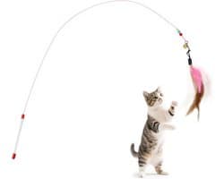 2 stuks interactieve kattenstok, kleurrijk kattenspeelgoed met bel en veren, kattentoverstaf voor kittens, katten, binnen en buiten, spelen, training (meerkleurig