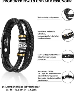 Kerstarmband voor mannen - 21 cm - zwart - stijlvol cadeau voor hem - Vemera — thumbnail 2