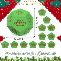 1x Cadeau-uitwisselingsdobbelsteen Kerst - 12 Zijden en Zachte Randen - 10 x 10 x 10 cm - voor Kerstfeest, Familie en Party - PU Materiaal, Incl. Spelregels — thumbnail 4