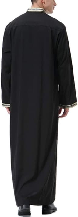 Islamitische gebedskleding voor mannen, moslimjurken voor heren, O-hals, lange mouwen, Dubai-gewaad, islamitisch kostuum (zwart, M) — thumbnail 1