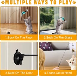 8 Pcs Speelgoedset voor Katten, Interactief Speelgoed voor Katten, Binnenspeelgoed voor Katten, 3 Verenspeeltjes, 2 Realistische Vogels, met Sterke Zuignappen en Kattenhengel met Veren — thumbnail 3
