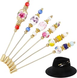 6 stuks porseleinen hoedspeldjes lange messing reversspeldjes 4,86 ~ 5,14 inch elegante lange steel hoed spelden met plant bloem westerse broche voor vrouwen decoratieve stropdas sjaal — thumbnail 1