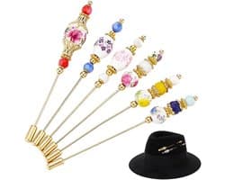 6 stuks porseleinen hoedspeldjes lange messing reversspeldjes 4,86 ~ 5,14 inch elegante lange steel hoed spelden met plant bloem westerse broche voor vrouwen decoratieve stropdas sjaal