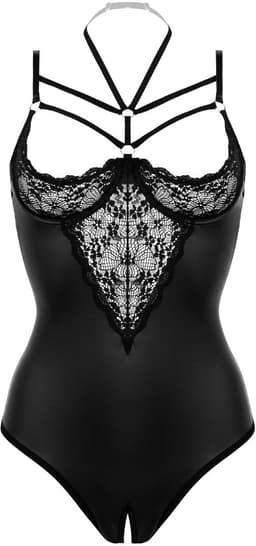 Christine le Duc - Wetlook Body met Open Kruis en Cup - Lingerie Erotisch - Gemma - Zwart — thumbnail 5