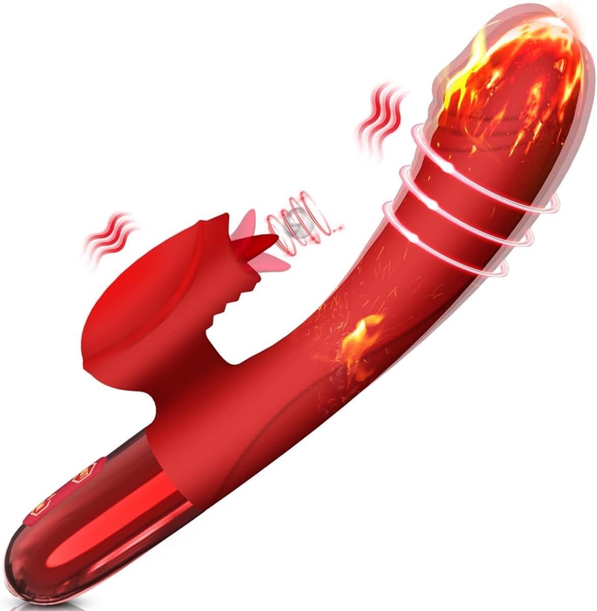 Vitdipy - Vibrator - Stotende Rabbit Vibrator - Verwarmbaar - Pulsing Clitoris en G-spot Stimulator - Vibrators voor Vrouwen Realistisch - Sex Toys voor Koppels - Rood — afbeelding 1