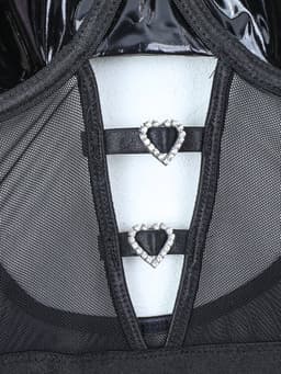 Sexy zwarte body lingerie – Laklook teddy met jarretels en kant — thumbnail 4