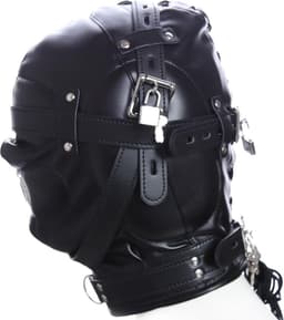 Banoch - Foraminis Hood Black - Zwart bondage masker van PU Leer | BDSM — thumbnail 3