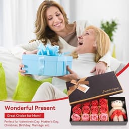 12 Rozen Zeep Bloemen Gift Set voor Vrouwen - Romantisch Valentijnsdag Cadeau met Pluche Beer — thumbnail 2