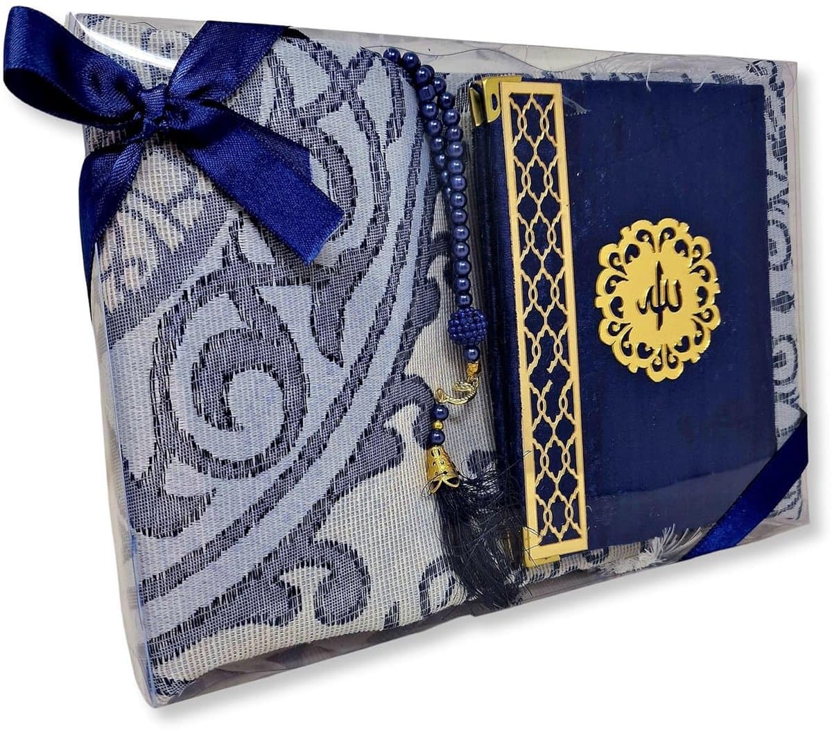 Islamitische cadeau set - Gebedsset Moslim - Dagelijks gebed - Luxe geborduurde mat - 120x70 cm - Grijs — afbeelding 1