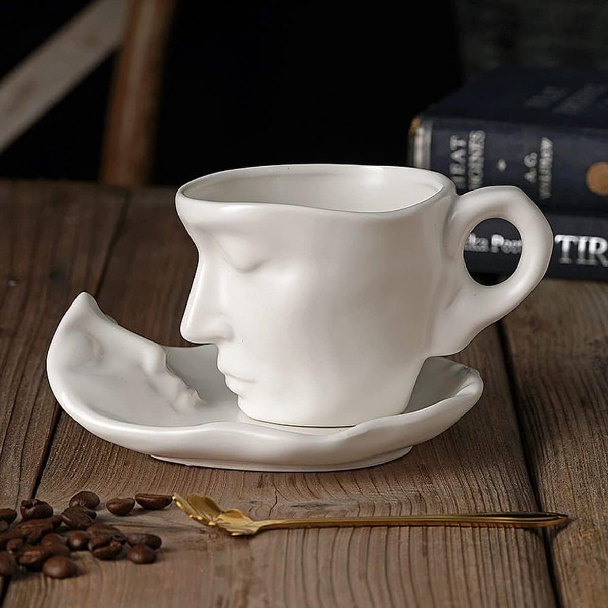 Koffiekop Set - Bruidspaar Mokken - Romantische Momenten - Elkaar Passende Contouren - 290ml - Wit — afbeelding 1