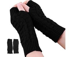 Inovra - Andiker Vingerloze winterhandschoenen voor dames, gebreide armwarmers met duimgat, zachte polshandschoenen, zwart, Eén maat