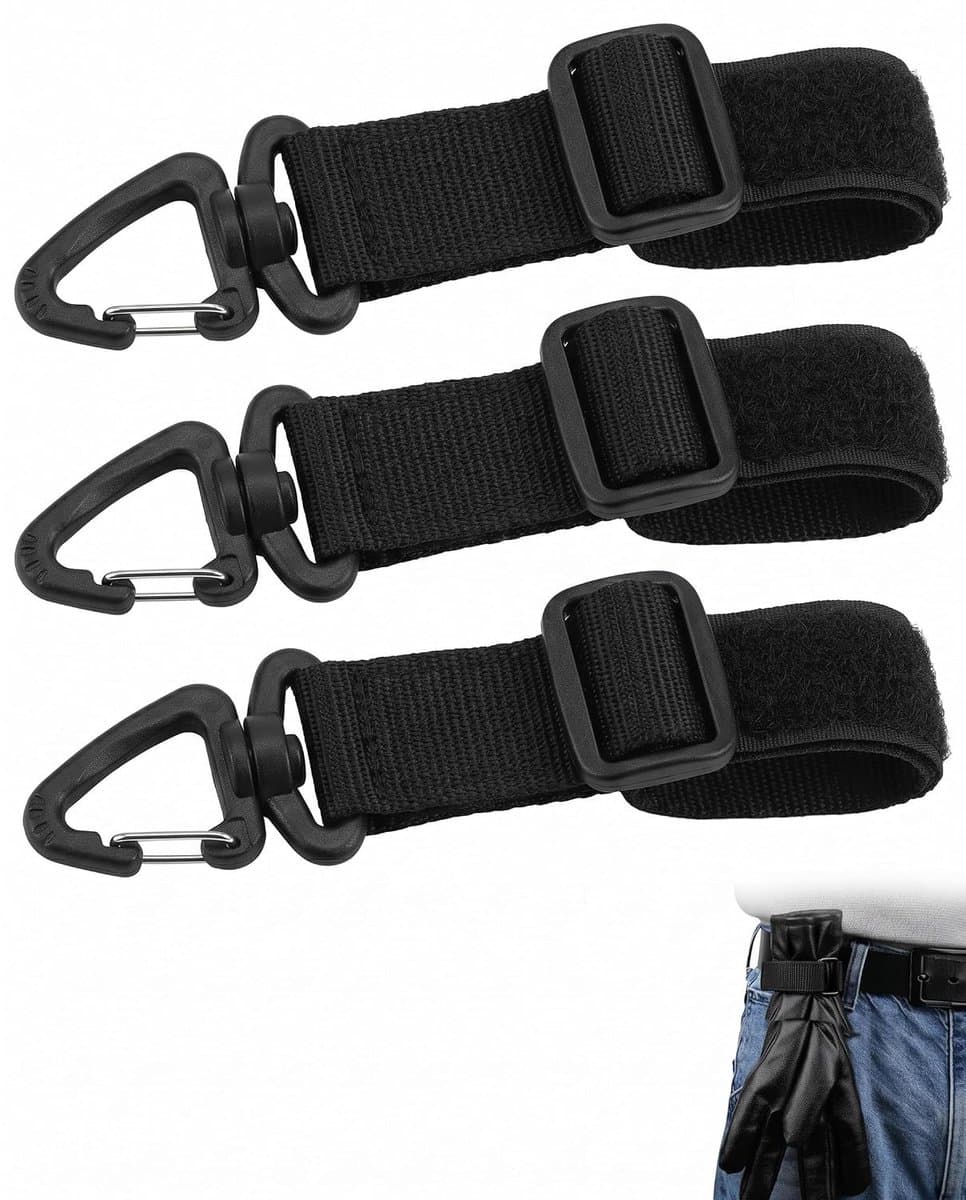 Belt holder 3 pieces black nylon - robust and adjustable clip for work gloves, tactical gloves, garden and safety. - ShopVlot — afbeelding 1