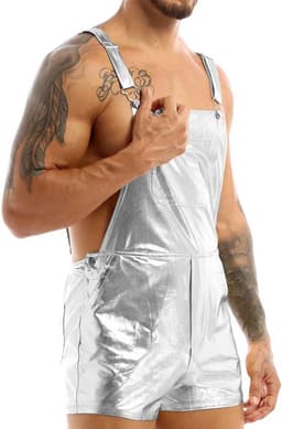 Zilveren Heren Overall – Glanzend – Sexy Festival Outfit – Verstelbaar — thumbnail 4