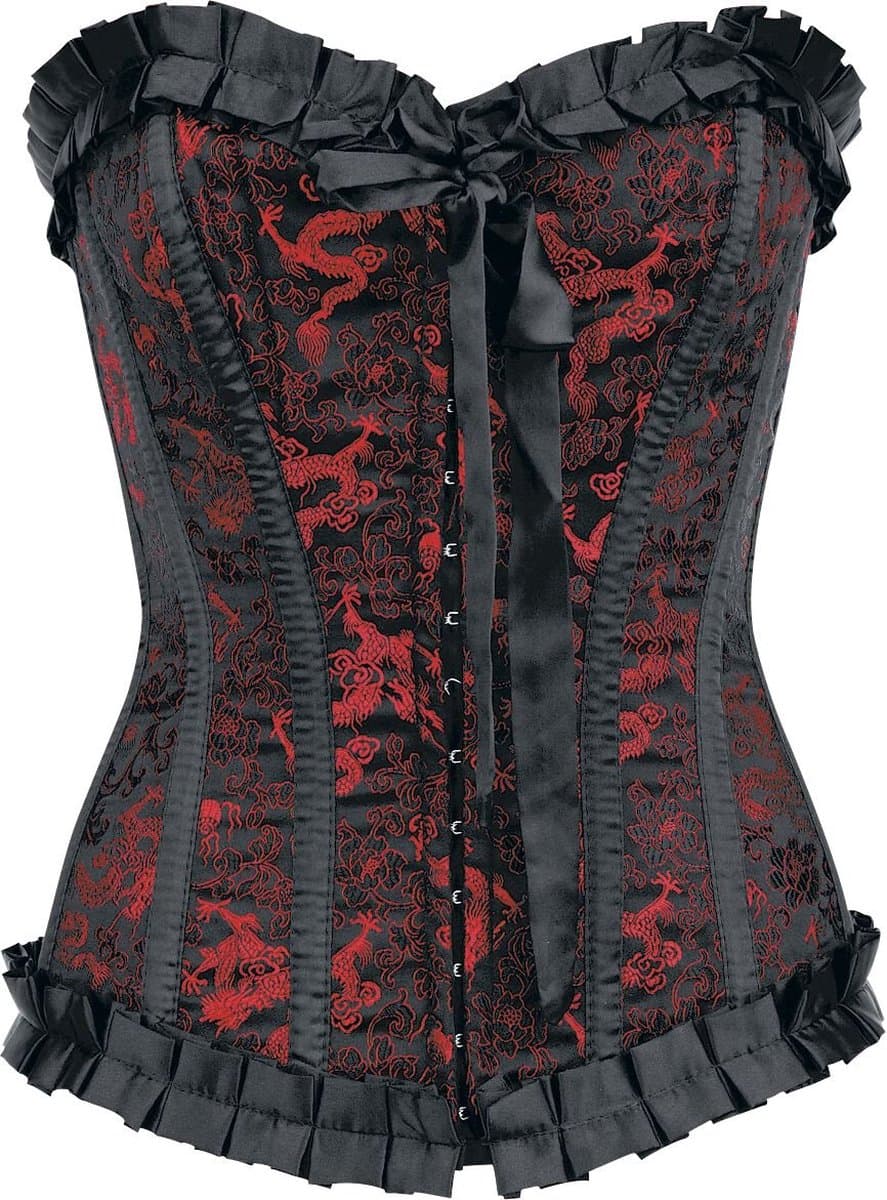 Burleska Lily Hook Red Dragon Dames Corsage - zwart/rood - M — afbeelding 1