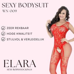 Elara - Alexandra Rood - Bodystocking Erotische Lingerie met Open Kruis - Catsuit - S t/m XL - Sexy Dames Lingerie - Bodysuit — thumbnail 2