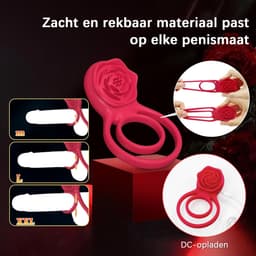 DOWO® - Vibrerende Cockring - met Roos Clitoris Stimulator - Cockring Vibrerend - Penisring - Cock Ring Siliconen - Sex toys - Seksspeeltje voor Mannen — thumbnail 4