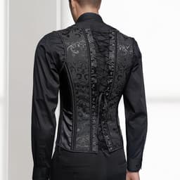 Formeel Heren Vest met Vintage Corset en Vetersluiting Zwart — thumbnail 2