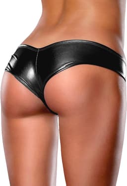 Dames Wetlook Strings Sexy PU-leer Micro Mini Bikini Slipjes Grote Maten Erotische Hipster Slips V-vormige String — thumbnail 1