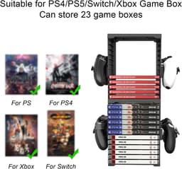 Game-geheugentoren voor PS5/PS4/Xbox, 24 games capaciteit, controller-houders — thumbnail 2