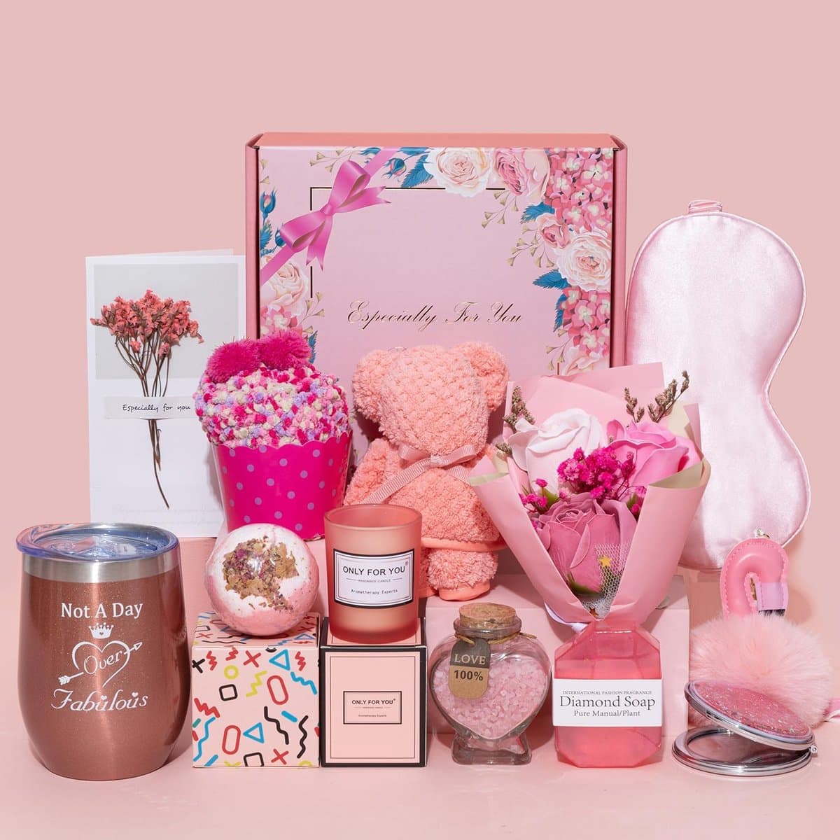 Unieke Verjaardagscadeaus Set voor Vrouwen - Geschenken Mand Ideeën en Wijn Tuimelaar Set — afbeelding 1