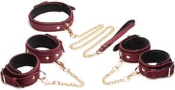 6-delige Velvet Burgundy Bondage Set met Cuffs, Collar en Belt — thumbnail 1