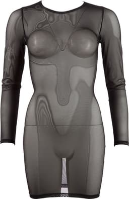 Cottelli Collection – Sexy Powernet Mini Jurk Doorschijnend met Lange Mouwen Uitzonderlijke Verleiding – Maat XL – Zwart — thumbnail 1