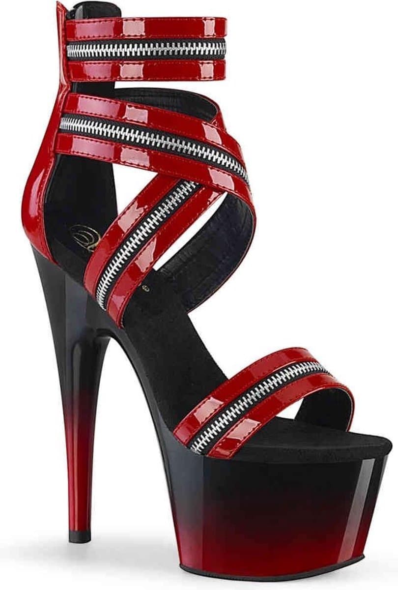 Pleaser - ADORE-766 Sandaal met enkelband, Paaldans schoenen - Paaldans schoenen - 35 Shoes - Zwart/Rood — afbeelding 1