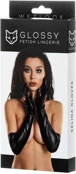 Glossy gloves SELINA - Zwart - M — thumbnail 5