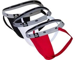 MM Sports The Original Swimmer/Jogger Jockstrap 1 inch Multipack 1x Black + 1x White + 1x Red - MAAT S - Heren Ondergoed - Jockstrap voor Man - Mannen Jock