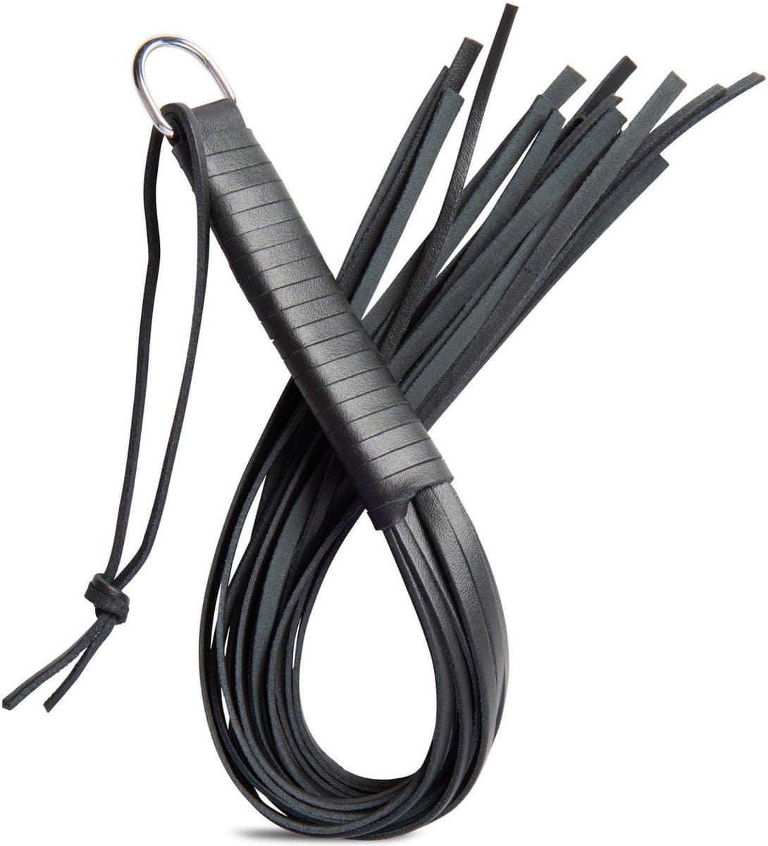 ZADO - Lederen Flogger Zweep met Stevige Striemen en D-ring – Zwart — afbeelding 1