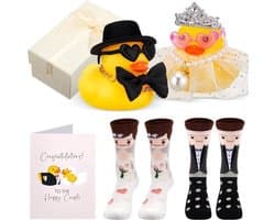 Origineel & Grappig Cadeauset voor Bruidspaar: Eenden, Bruiloftssokken en Wenskaart