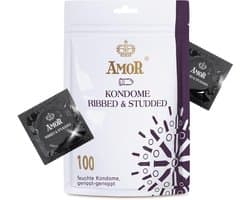 AMOR Premium Geribbeld-Genopt, Transparant, Ø 54 mm, 100 stuks