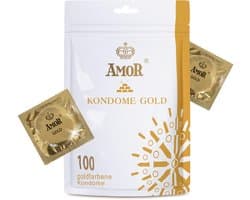 AMOR Premium Condooms, Met extra dunne of dikke wanddikte, Kleur Goud, 100 stuks, Ø 53 mm