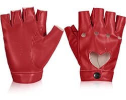 Punk Half Finger Handschoenen voor Dames van PU Leer - Vingerloze, Hollowed Design, Ideaal voor Performance en Stijl (Rood)