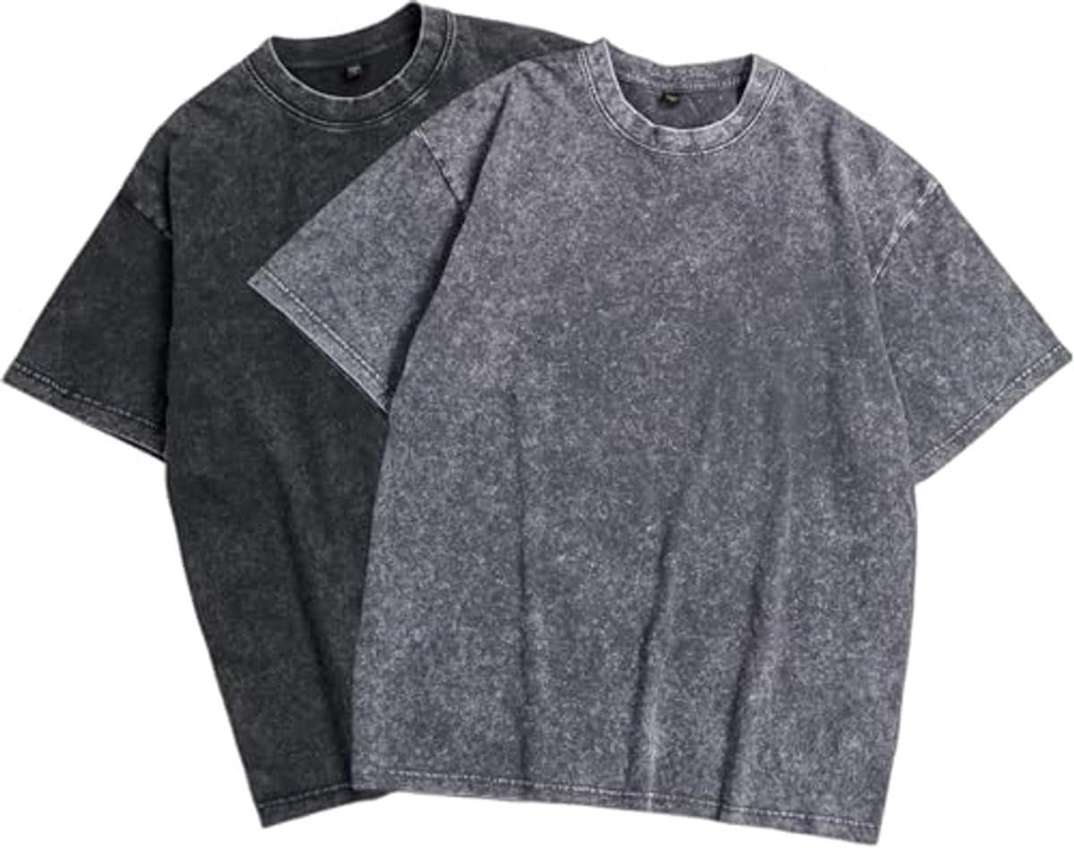 Oversized T-Shirt voor Mannen en Vrouwen - 2-Pack Katoenen T-Shirts Korte Mouw Zwart en Multicolor — afbeelding 1