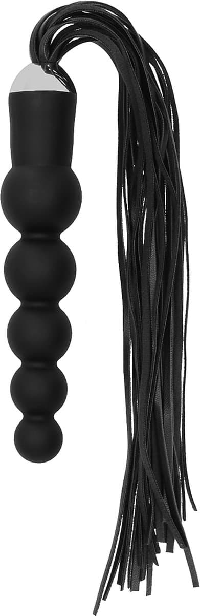 Ouch – Siliconen Dildo Flogger Zweep met Anal Beads Handvat voor Extra Stimulatie – Zwart — afbeelding 1