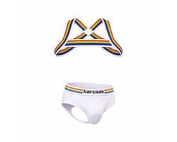 Barcode Berlin Multipack 1x Backless Brief Pride White + 1x Pride Harness White - MAAT S - Erotisch Heren Ondergoed - Slip voor Man - Sexy mannen Slip