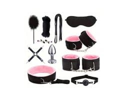 Oneay BDSM Extreme Bondage Set - 11 Delig -SM Handboeien - Zweep / Veer / Tepelklemmen - Sex Toys voor Koppels - Seksspeeltjes voor mannen en vrouwen - Sex Pakket en Toys - Roze