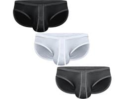 Nylon Bikini Briefs voor Mannen - D Pouch - 3-Pak - Zwart, Grijs, Wit