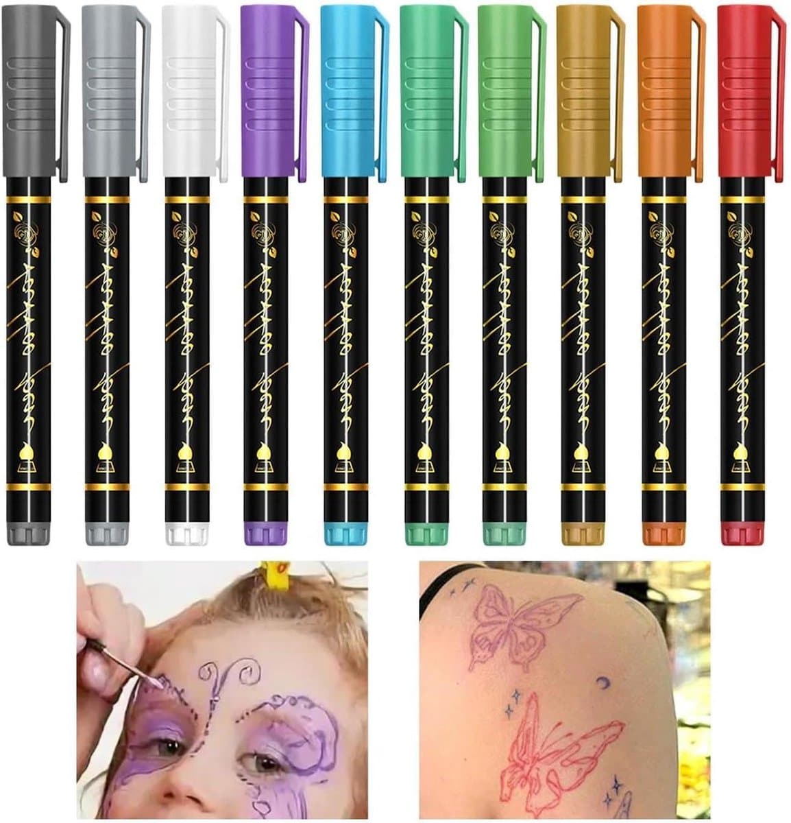 Huidverf Markers - Bodypennen Huidmarkers - Creatieve Expressie - 10 Levendige Kleuren - 14.1 cm Lengte - Meerdere Kleuren — afbeelding 1