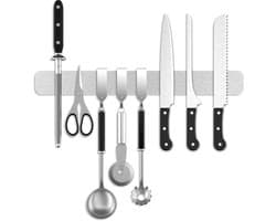 magneetstrip voor messen 40cm met 3 haken, roestvrij staal magneetstrip messenhouder 16 inch magnetisch zelfklevend keukengerei gereedschap eenvoudige montage magnetisch wandmontage voor keuken