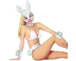 Sexy Bunny setje latex 4 delig wit met roze