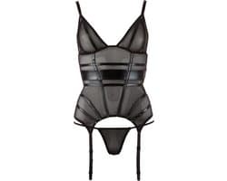 Cottelli Collection – Jarretel Jurk met Wetlook Banden en String voor Seksuele Spanning – Maat S – Zwart