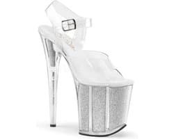 Pleaser - FLAMINGO-808G Sandaal met enkelband, Paaldans schoenen - Paaldans schoenen - 37 Shoes - Zilverkleurig/Transparant