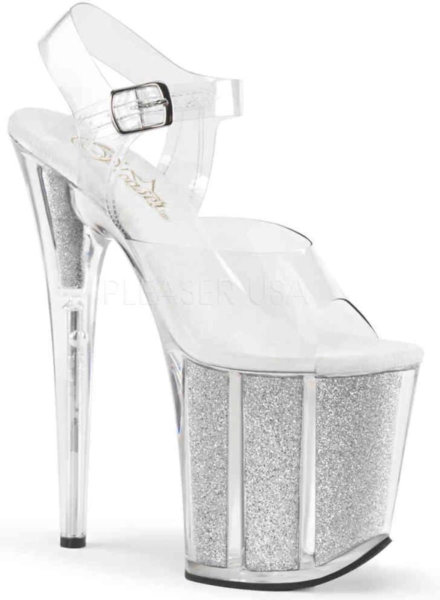 Pleaser - FLAMINGO-808G Sandaal met enkelband, Paaldans schoenen - Paaldans schoenen - 37 Shoes - Zilverkleurig/Transparant — afbeelding 1