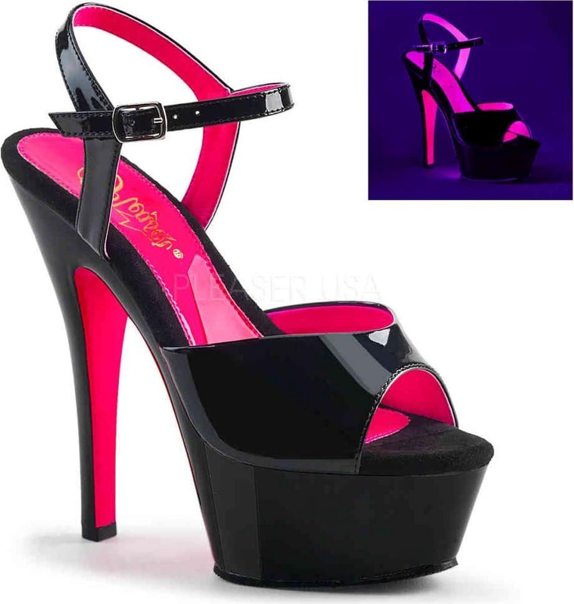 Pleaser - KISS-209TT Sandaal met enkelband - US 10 - 40 Shoes - Zwart/Roze — afbeelding 1